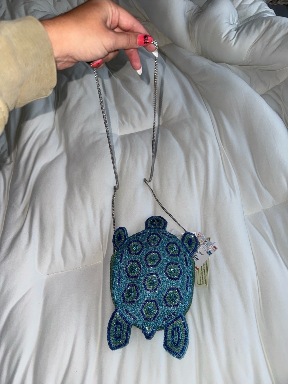 Blue Sea Turtle Beaded Shoulder Bag/Crossbody Bag Handmade in India New with Tag - Picture 12 of 15